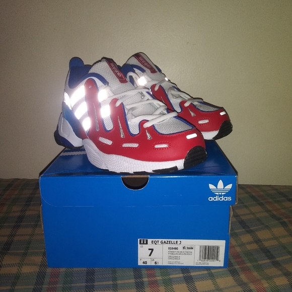 NEW EQT Gazelle J "White Scarlet Royal" Size 7 - Picture 1 of 6